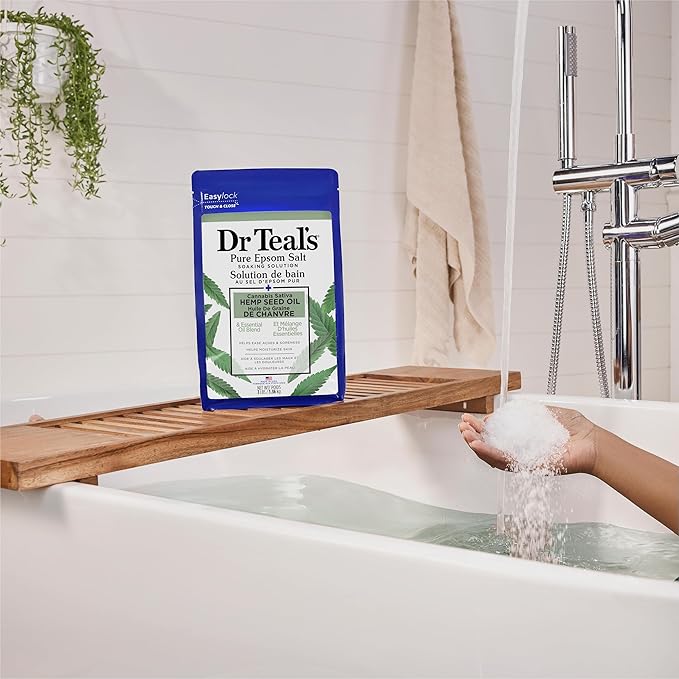 Dr Teal's Pure Epsom Magnesium Salt Soak, Cannabis Sativa Hemp Seed Oil - Image 6
