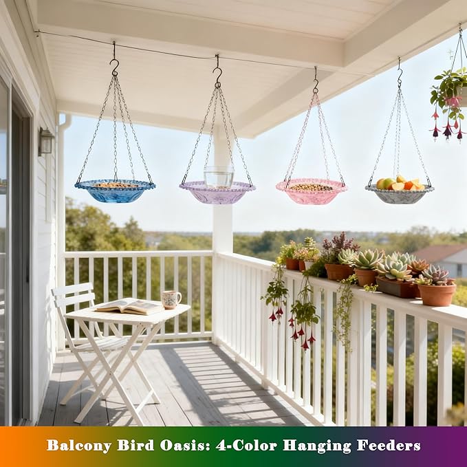 4 Pack Super Value Hanging Plastic Bird Baths and Feeders - Image 2
