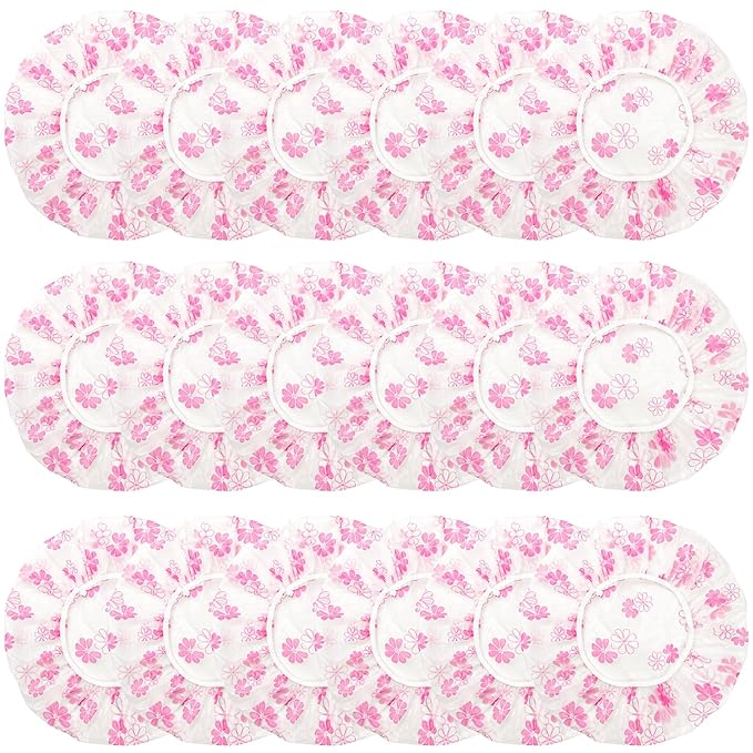 18Pcs Plastic Shower Caps for Women Waterproof Bath Caps Bathing Hair Cap by ZGQHZR