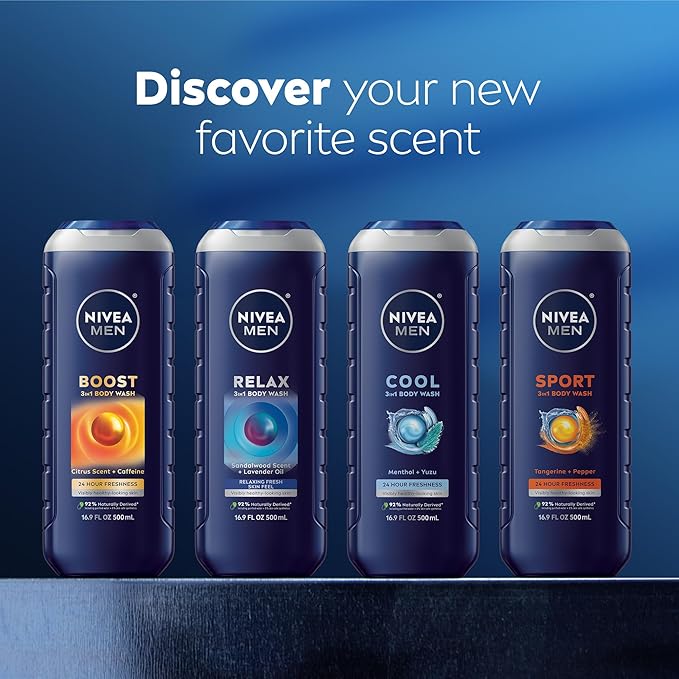 NIVEA MEN Cool Body Wash, Icy Menthol and Yuzu Scent, 3-in-1 Men's Body Wash - Image 9