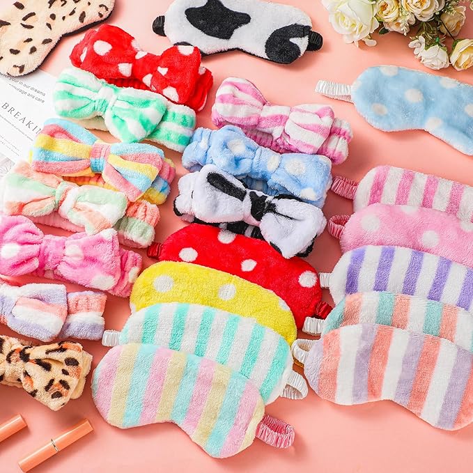 Xuhal 24 Pcs Spa Sleepover Party Favors Supplies Plush Headband and Eye Mask - Image 5