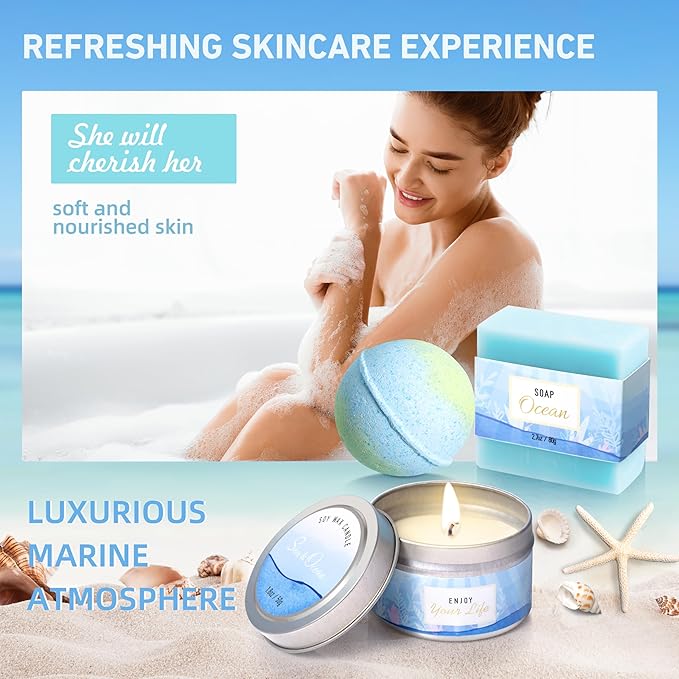 Gifts for Women, Ocean Scented Spa Gift for Women Birthday 7 Luxury Self Care - Image 4
