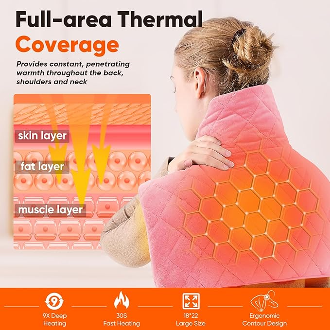 Pink Weighted Heating Pad for Neck Shoulders and Back, Mothers Day Gifts for - Image 3
