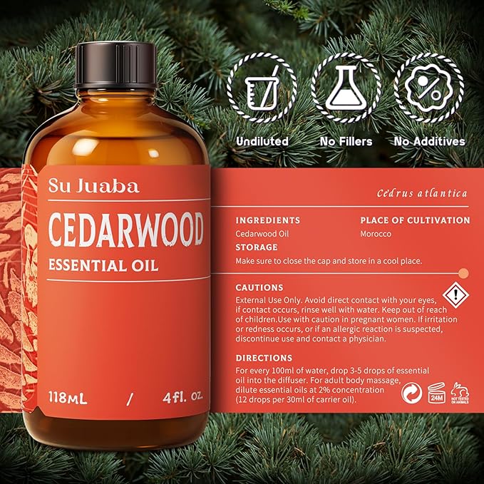 SU JUABA Cedarwood Essential Oil 4 Oz, 100% Pure Natural Aromatherapy Oil - Image 6