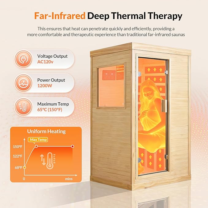 OUTEXER Infrared Sauna Home Sauna Spa Room Chilean Pine Wood 1200W Indoor - Image 5