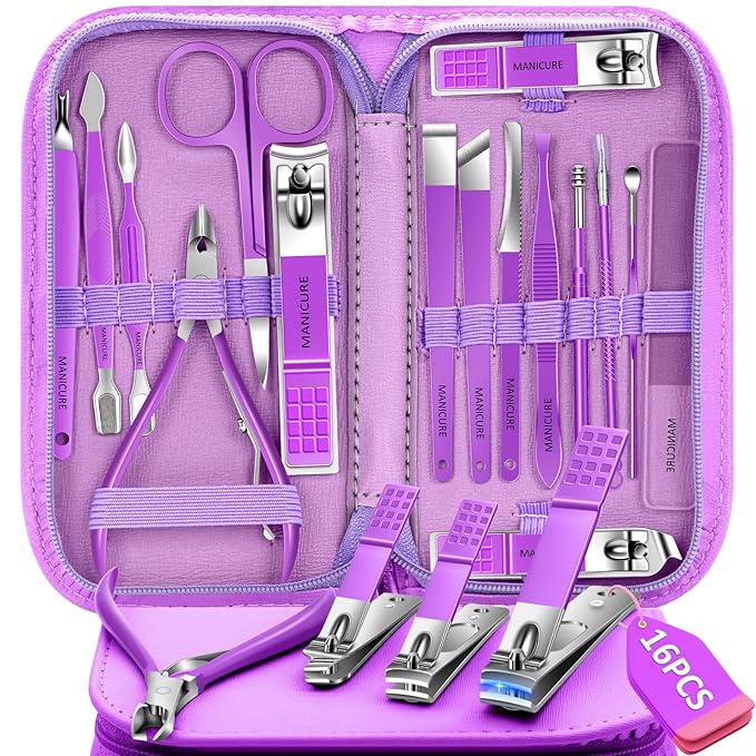 Manicure Set 16Pcs Professional Stainless Steel Pedicure Kit Mens Grooming Kit by BLESWIN
