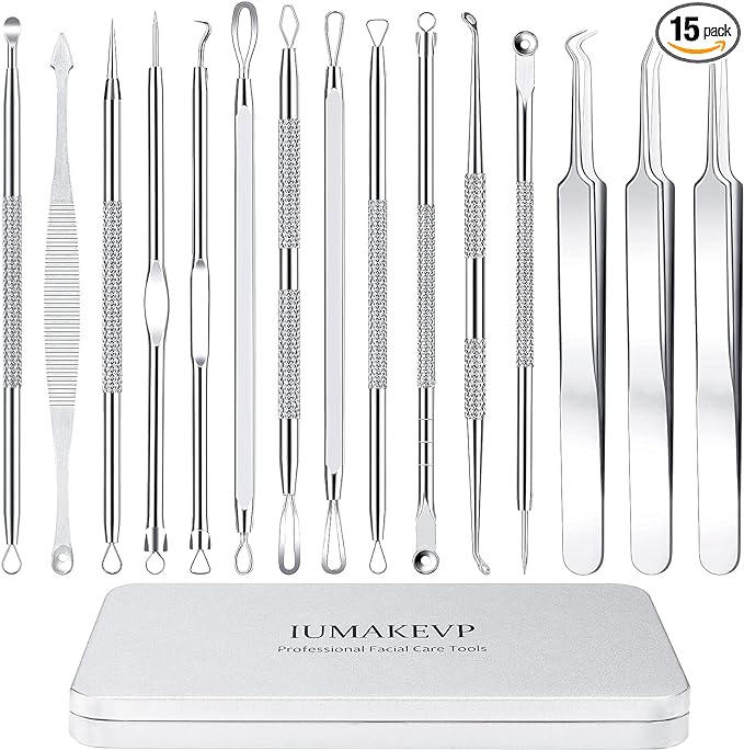 Pimple Popper Tool Kit, IUMAKEVP 15 PCS Professional Stainless Steel Blackhead by IUMAKEVP