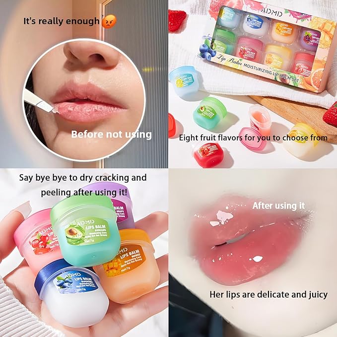 Lip Balm Lip Moisturizing Set 8 kinds of fruit flavor lip mask, 4-in-1 lip care - Image 3