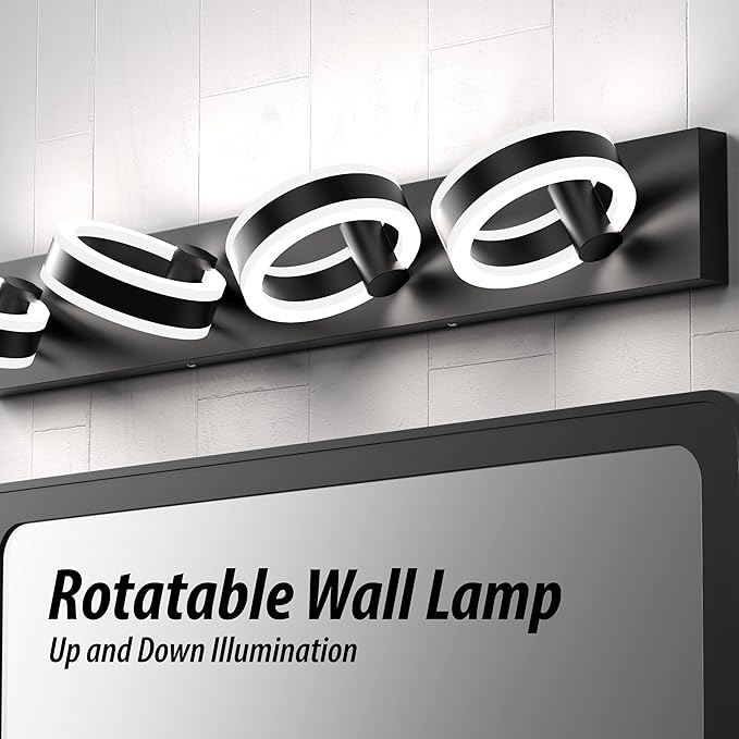 LED Bathroom Light Fixtures, 33inch Black Vanity Lights, Modern 4 Light Acrylic - Image 5