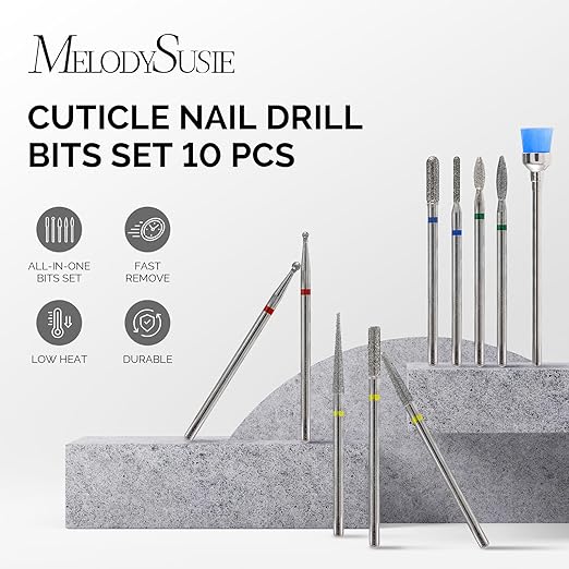 MelodySusie 10pcs Nail Drill Bits Set, 3/32 Inch Diamond Cuticle Nail Bits Kit - Image 2