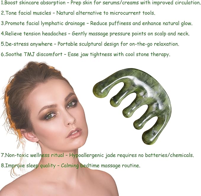 Meridian Massage Comb for Face & Scalp, Natural Stone, Stimulates Blood - Image 3