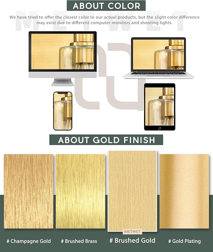 3-Light Bathroom Light Fixtures, Brushed Gold Vanity Light - Image 8
