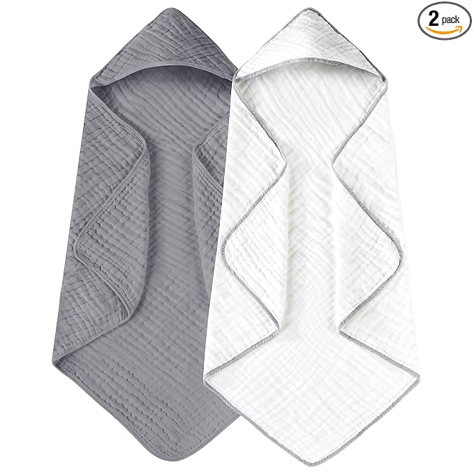 Yoofoss Hooded Baby Towels for Newborn 2 Pack 100% Muslin Organic Cotton Baby by YOOFOSS