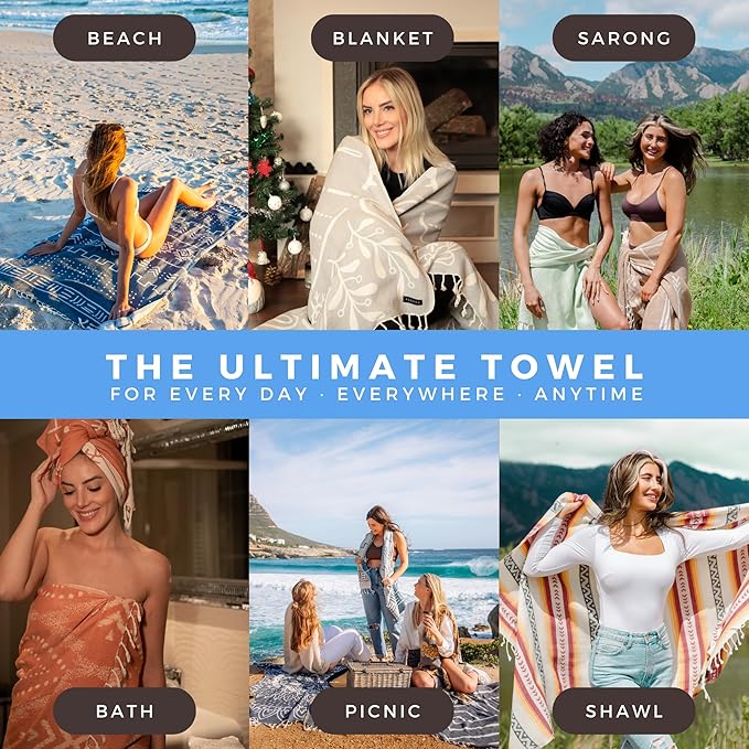 FESHKA Sand Free Turkish Beach Towel Quick Dry Bath Towel, Oversized Beach - Image 3