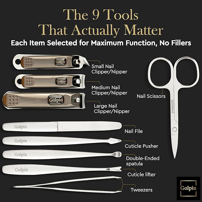 9 Pcs Manicure Set for Women Men & – Stainless Steel Manicure & Pedicure Kit - Image 5