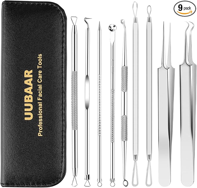 UUBAAR 9PCS Blackhead Remover Tools, Pimple Popper Tool Kit by UUBAAR