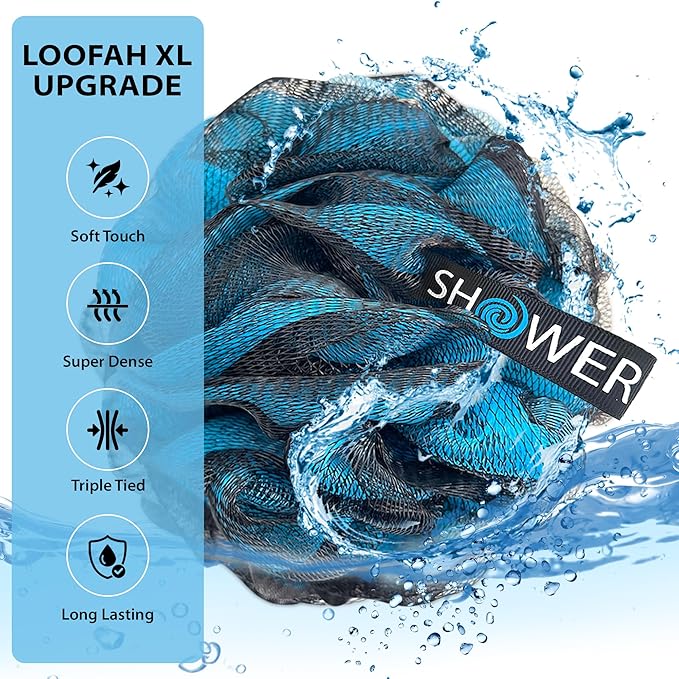 SHOWER BOUQUET Loofah-Charcoal Bath-Sponge XL-Color-4-Pack // Extra Large 75g - Image 3