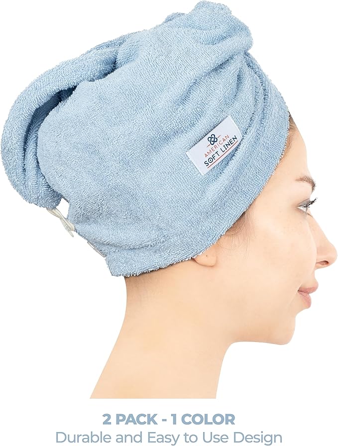 American Soft Linen 100% Cotton Hair Towels - Image 2