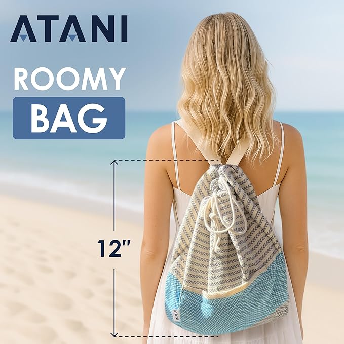 ATANI Turkish Beach Towel, Converts to a Bag, Oversized 100% Cotton Bath Towels - Image 4