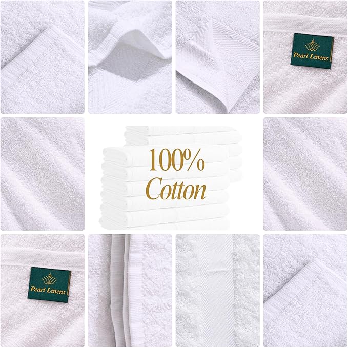 Pearl Linens 12 Pack 22x44 Economy Cotton Hotel Quality White Bath Towels - Image 3
