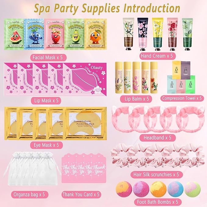 55Pcs Spa Party Supplies for Girls, Spa Party Favors Skincare Fruit Face Masks - Image 2