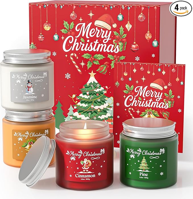 NORVENCE Christmas Candles, Scented Candle Gift Set of 4, Holiday Candles by NORVENCE