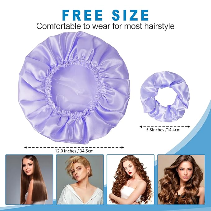 Shower Cap for Women Set of 4, Bath Caps, Double Layers Hair Caps + 4 Satin - Image 3