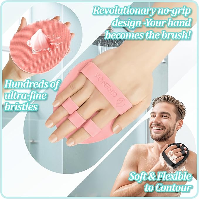 Silicone Back Scrubber & Bath Glove Set 2PCS, 13.4'' Gentle Shower Back Scrubber - Image 6