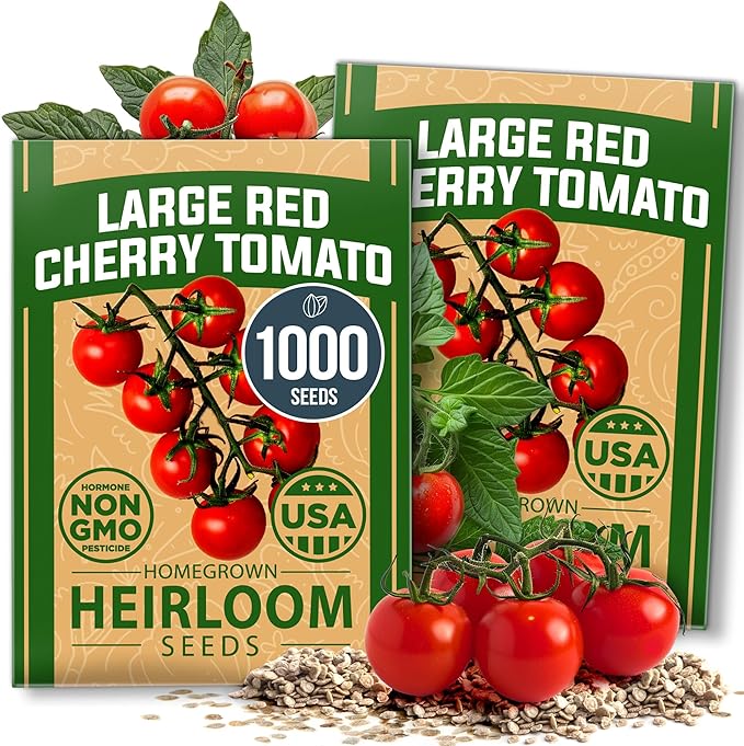 HOME GROWN Large Red Cherry Tomato Seeds 1000+ Heirloom Non-GMO Seeds by HOMEGROWN