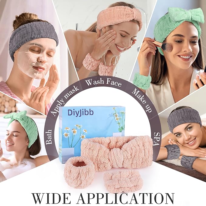 DiyJibb 9 Pcs Spa Headband for Washing Face, Skincare Headband and Wristband Set - Image 4