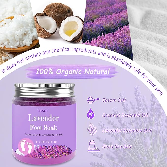 Lavender Foot Soak with Epsom Salt and Sea Salt. Organic Natural Handmade Spa - Image 3
