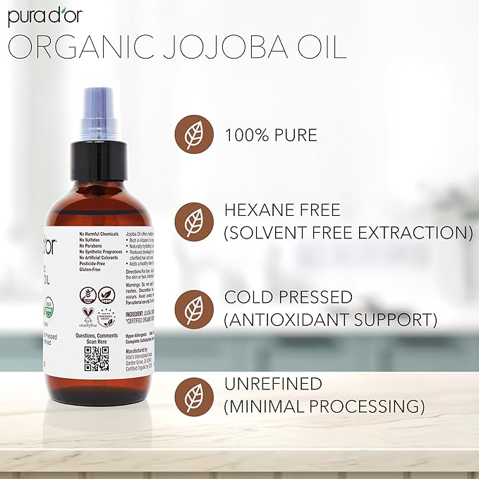 PURA D'OR 4 Oz Organic Jojoba Oil - Image 3