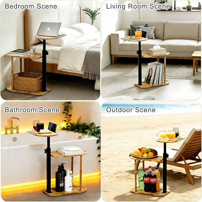 3-Tier Freestanding Bathtub Tray Table, Adjustable Bamboo Bath Caddy - Image 6