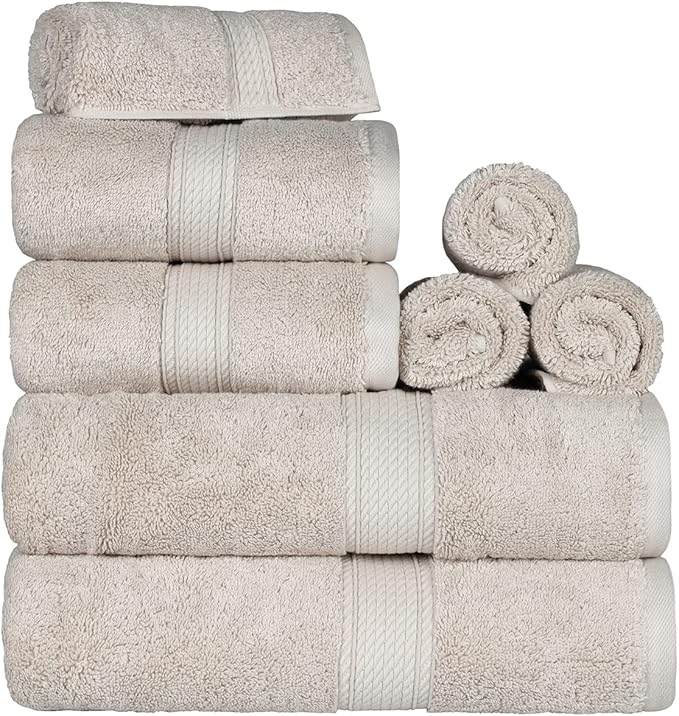 SUPERIOR Egyptian Cotton Pile 8 Piece Towel Set, Includes 2 Bath, 2 Hand by SUPERIOR