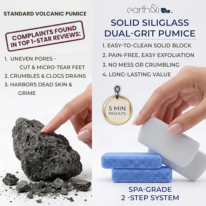 Earth & I Pumice Stone for Feet – 4-Pack Callus Remover Set | 2 Coarse + 2 Fine - Image 6