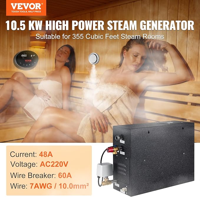 VEVOR Steam Shower Generator, 10.5 kW, Segmented Heating System - Image 2