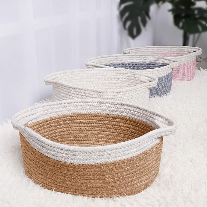 ABenkle Small Basket with Handles, Boho Decorative Rope Woven Dog Cat Toy - Image 7
