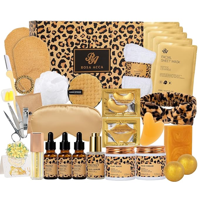 32 Pcs Mother's Day Gift for Mom, Leopard Facial Skin Care Set for Women by RAROSAACCA