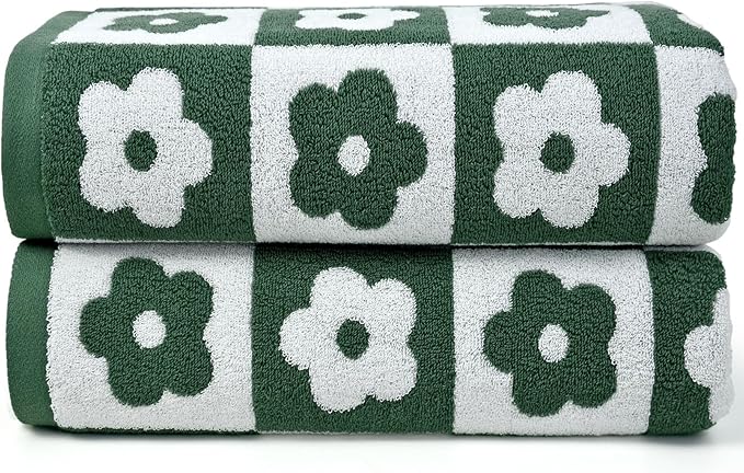 Jacquotha 2-Pieces Luxury Bath Towels Checkered Floral, Cute Bathroom Decor by Jacquotha