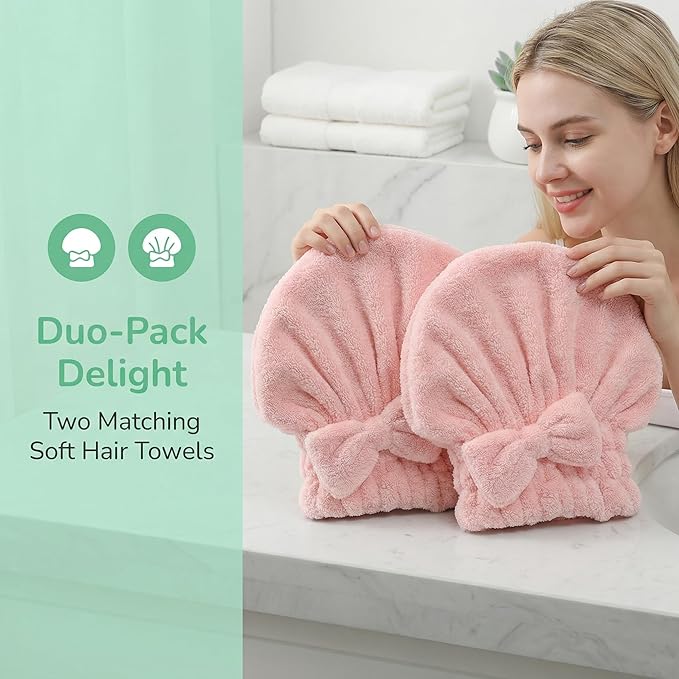 Cute Bow Microfiber Hair Towel for Girls, Quick Drying Hair Turban for Women - Image 6