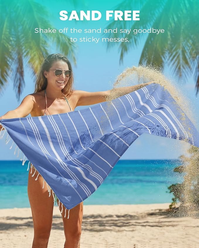 2 Packs Cotton Turkish Beach Towels Quick Dry Sand Free Soft Absorbent Extra - Image 3
