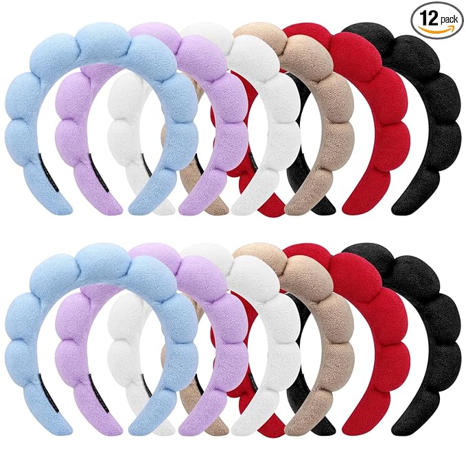 12 Pcs Spa Headbands for Women, Makeup Headbands for Women Girls, Puffy Sponge by HIKIMA