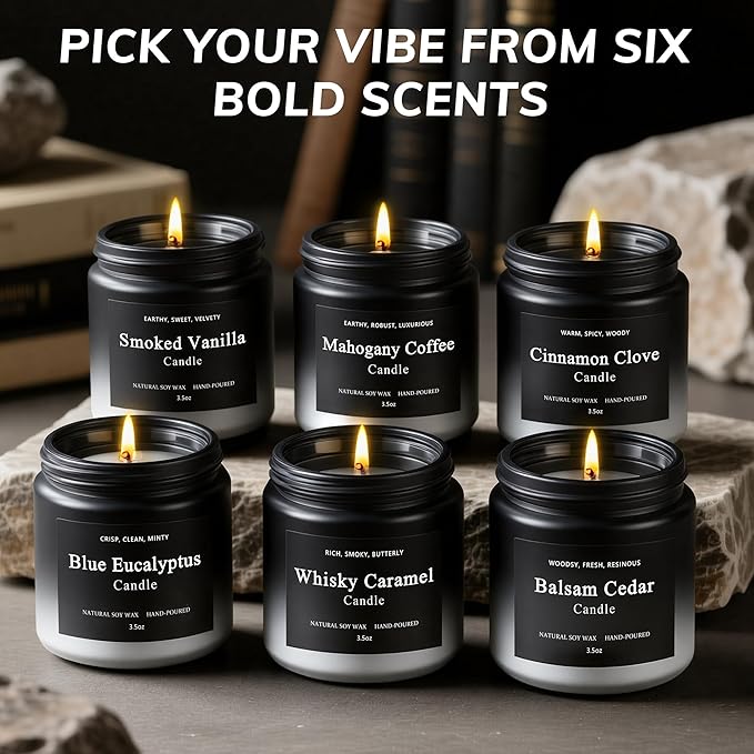 6 Pack Men Candles for Home Scented, Soy Wax 200 Hour Long Lasting Candle - Image 6