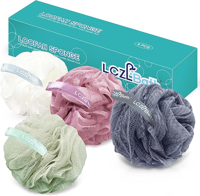 Shower Loofah 4PCS Soft Bath Body Sponge 60g Loofa Set Thick Wash Puffs by LCZLBathOfficial