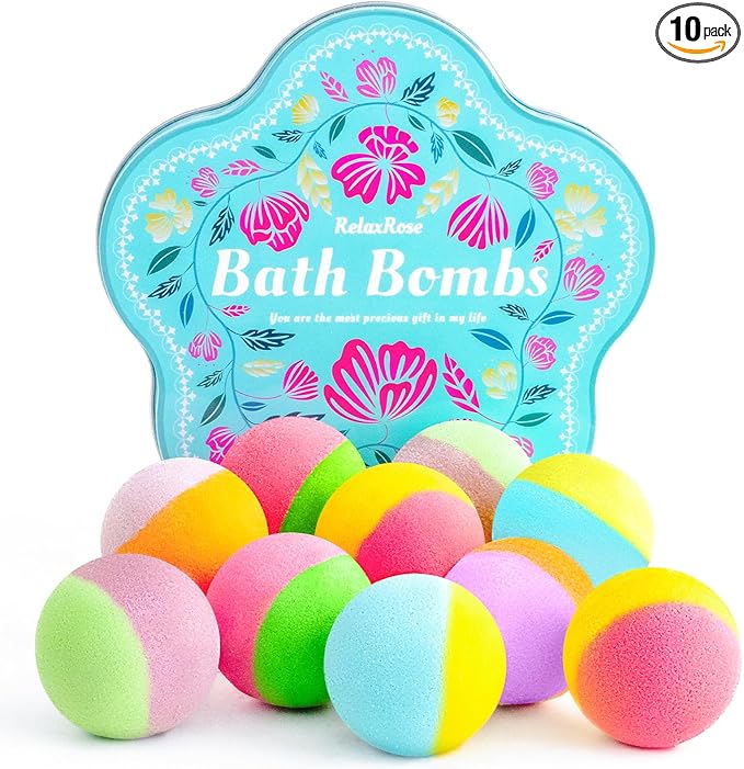 Bath Bomb Gift Set – 10 Handmade Bath Bombs by RelaxRose
