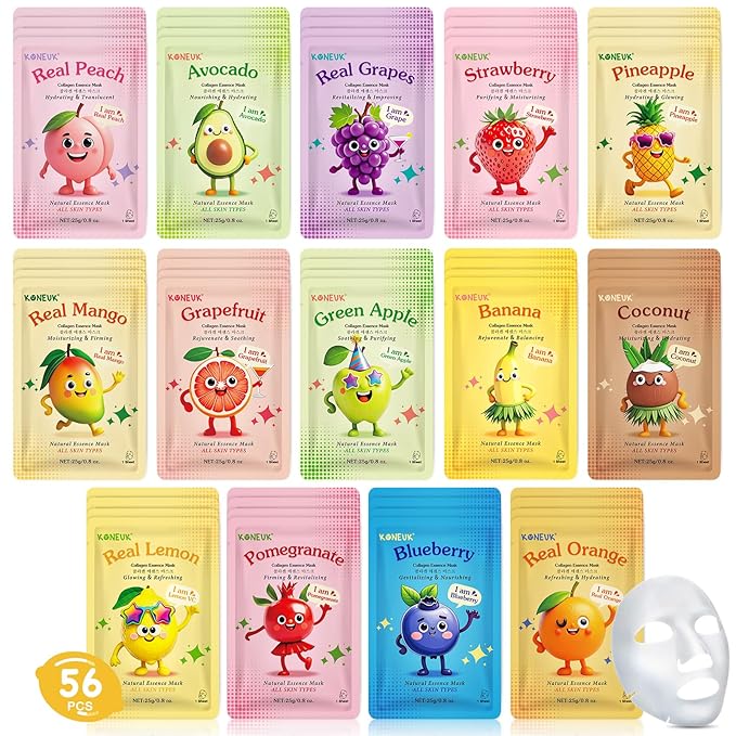 56 Pack Fruit Collagen Face Masks Skincare by KONEUK