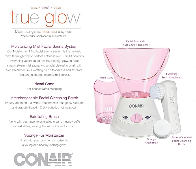 True Glow by Conair Moisturizing Mist Facial Sauna System; Pink / Cream - Image 10