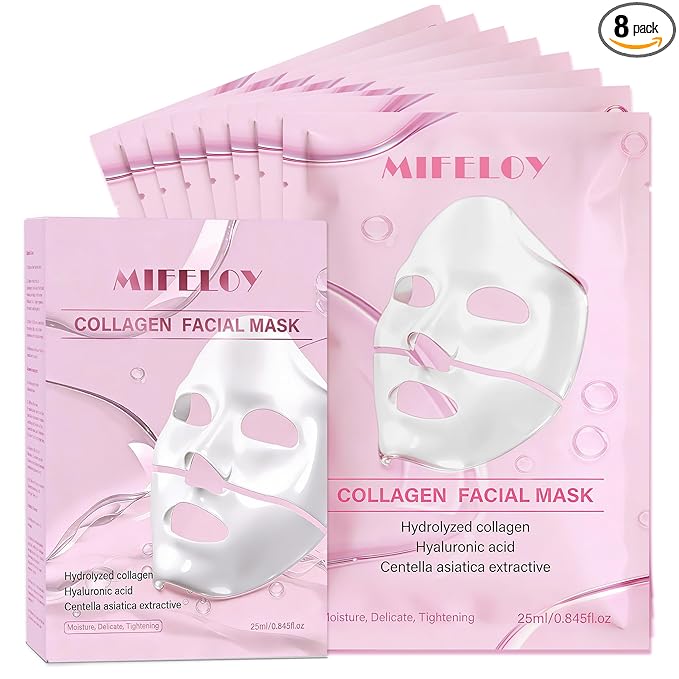 8 Pack Collagen Face Mask for Women, Hydrating Hydrogel Sheet Mask for Skin by Mifeloy