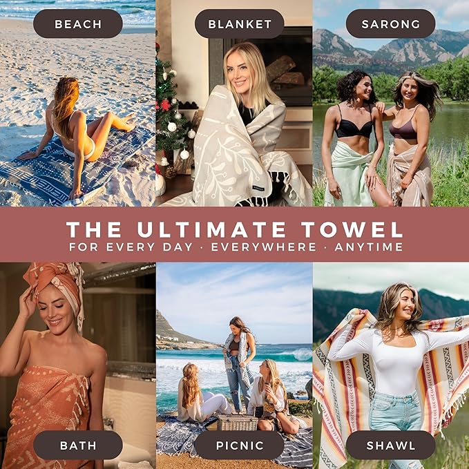 FESHKA Sand Free Turkish Beach Towel Quick Dry Bath Towel, Oversized Beach - Image 3