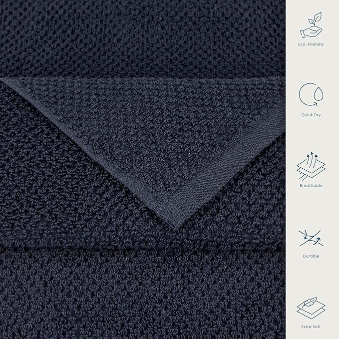 CASA COPENHAGEN Popcorn Textured 6 Pieces Towel Set- Navy Blue, 550 GSM 2 Bath - Image 5